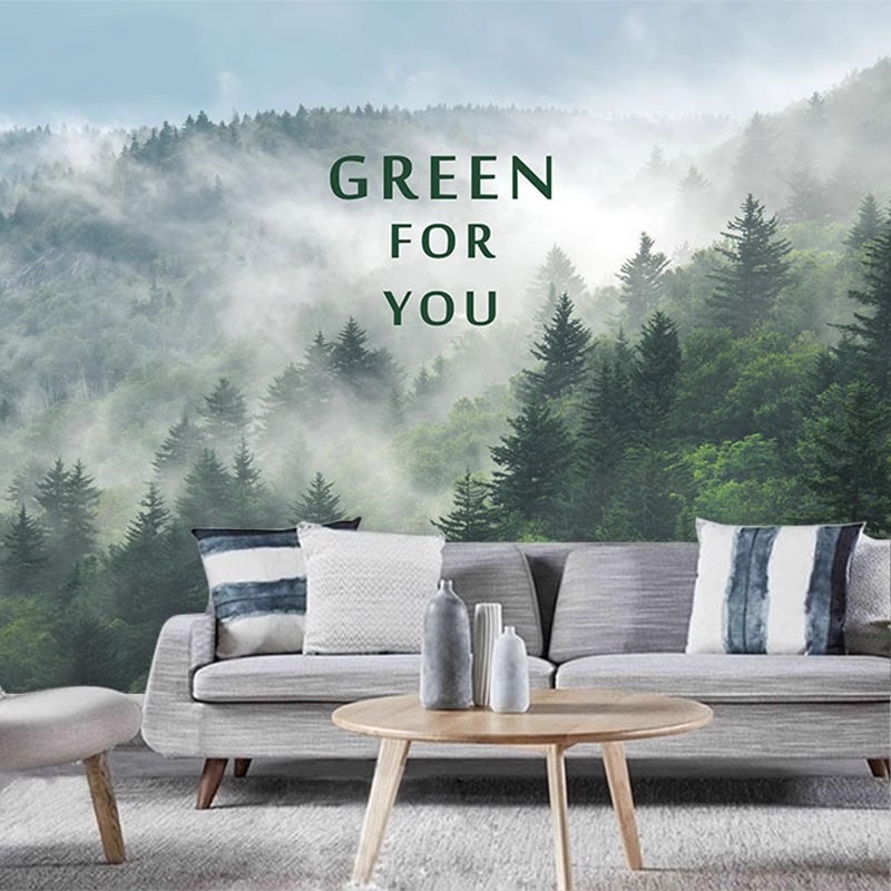 Tv Home Improvement - Aangepaste muurschildering Misty Forest behang woonkamer